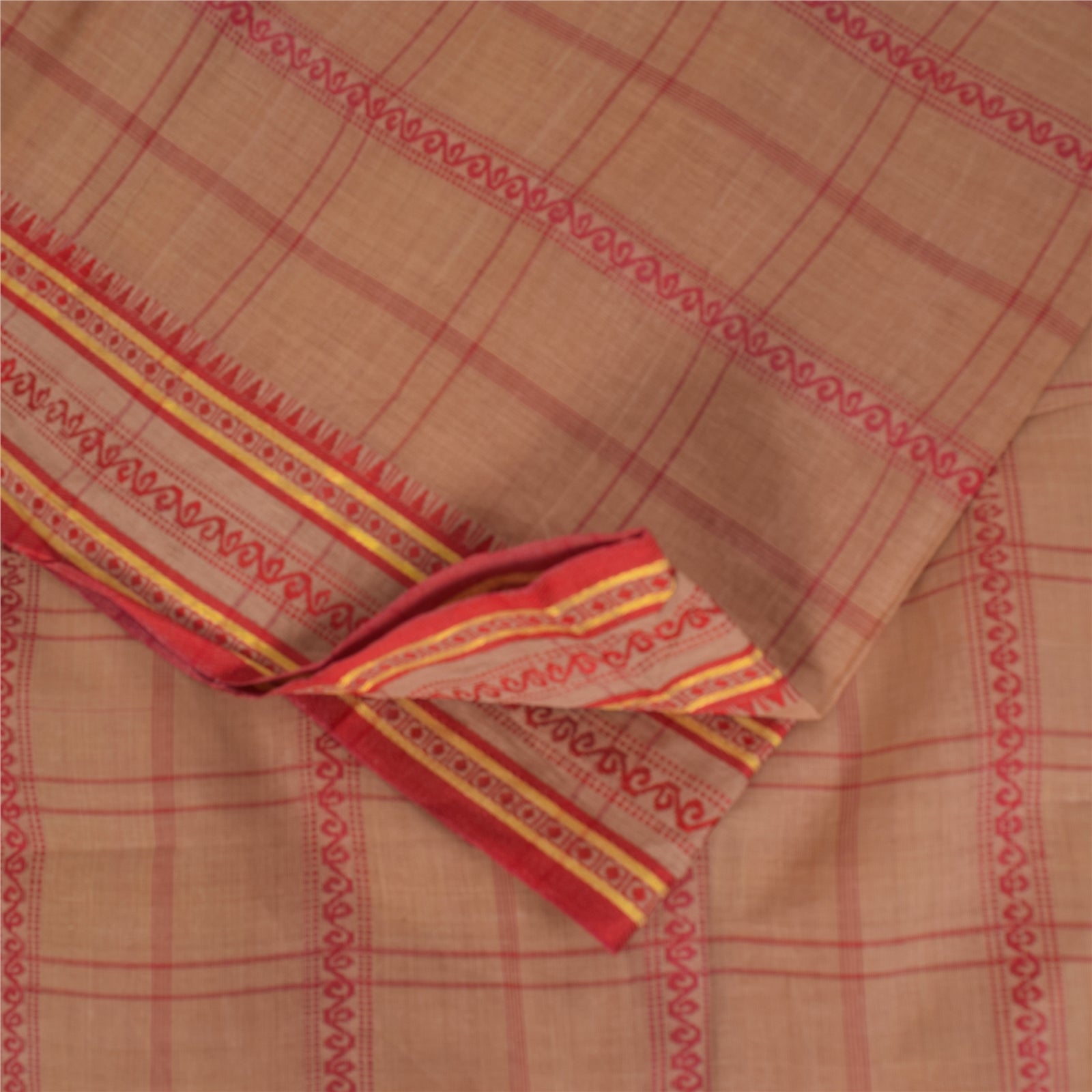 Sanskriti Vintage Sarees Indian Peach Woven Pure Cotton Sari 5+yd Craft Fabric