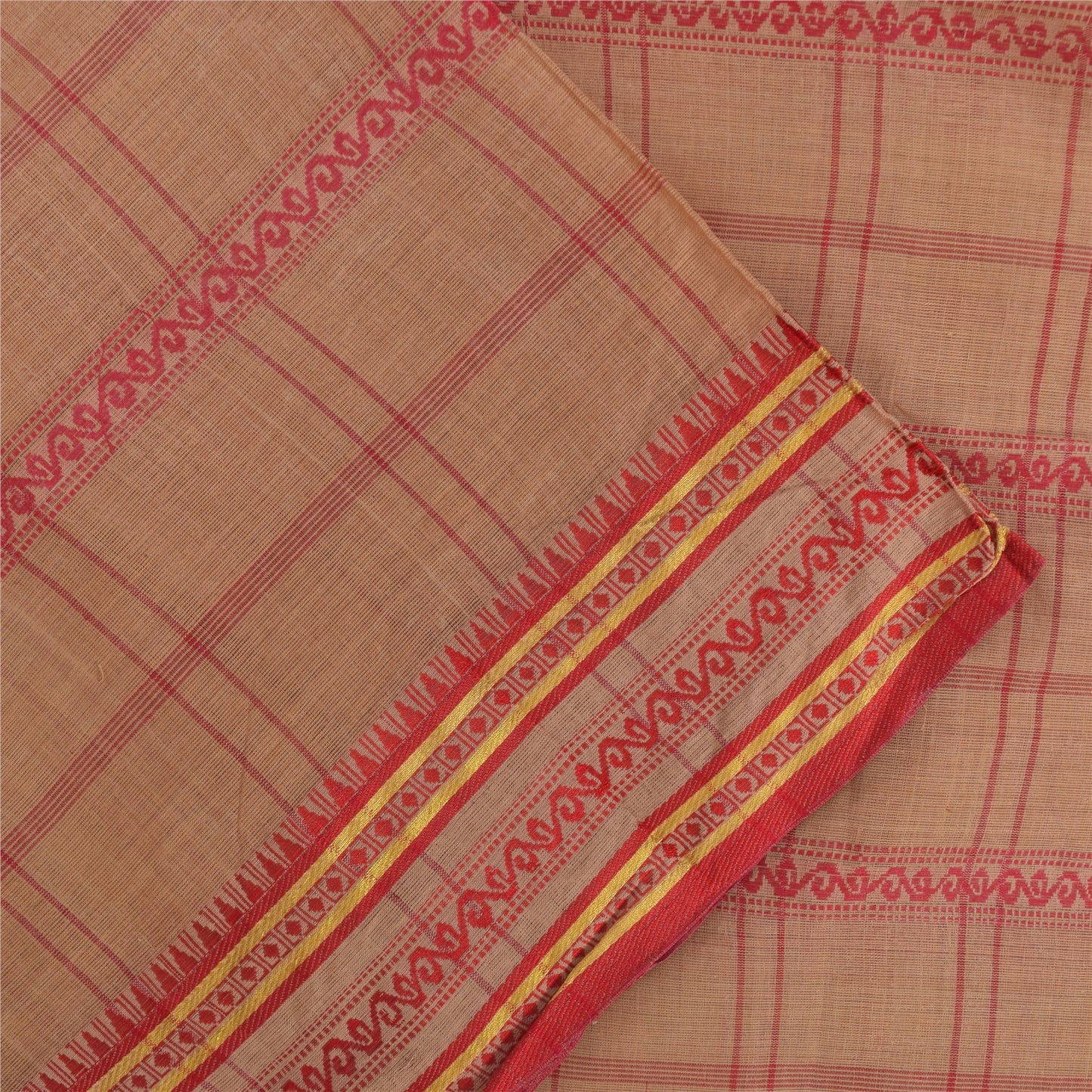 Sanskriti Vintage Sarees Indian Peach Woven Pure Cotton Sari 5+yd Craft Fabric