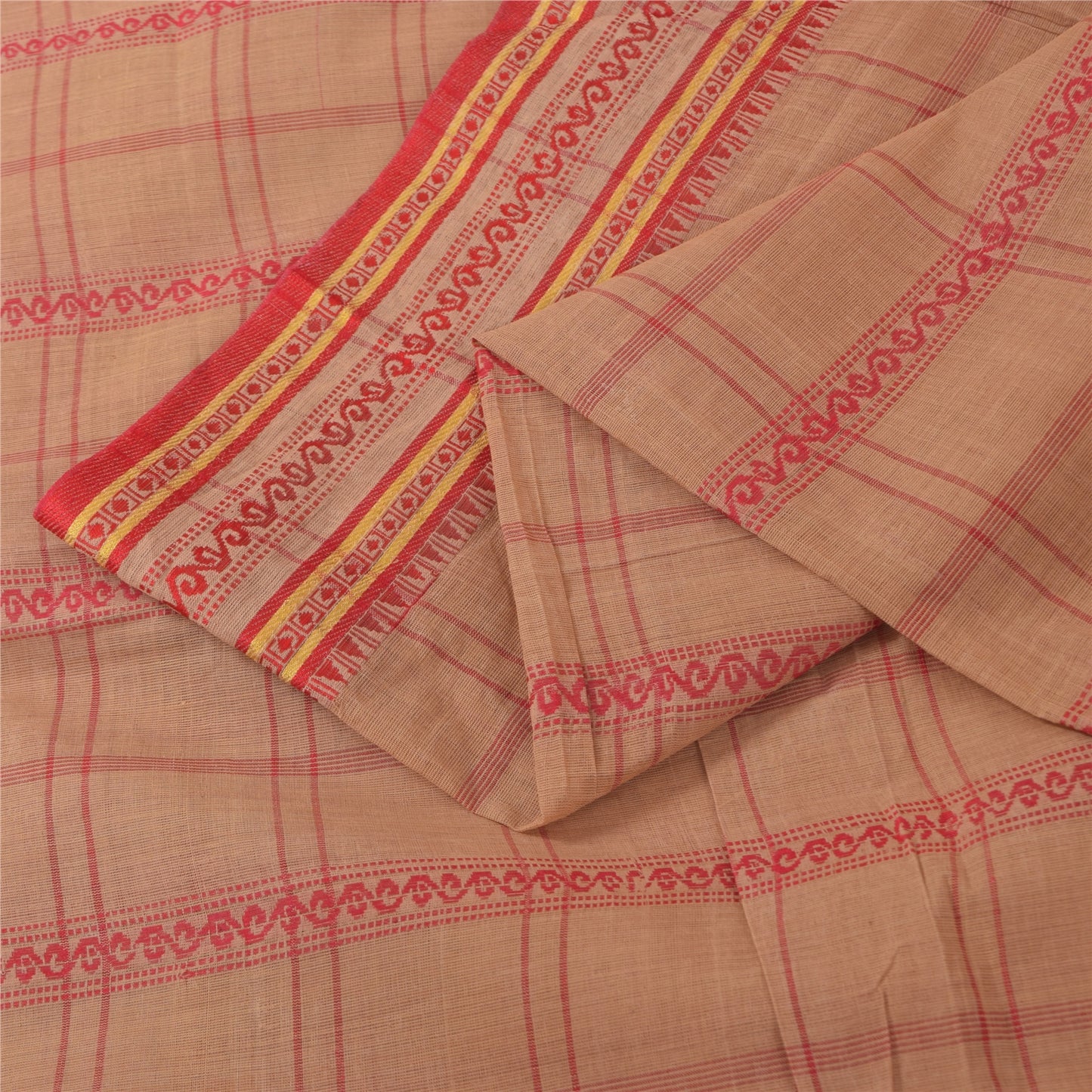 Sanskriti Vintage Sarees Indian Peach Woven Pure Cotton Sari 5+yd Craft Fabric