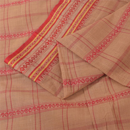 Sanskriti Vintage Sarees Indian Peach Woven Pure Cotton Sari 5+yd Craft Fabric