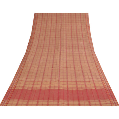 Sanskriti Vintage Sarees Indian Peach Woven Pure Cotton Sari 5+yd Craft Fabric