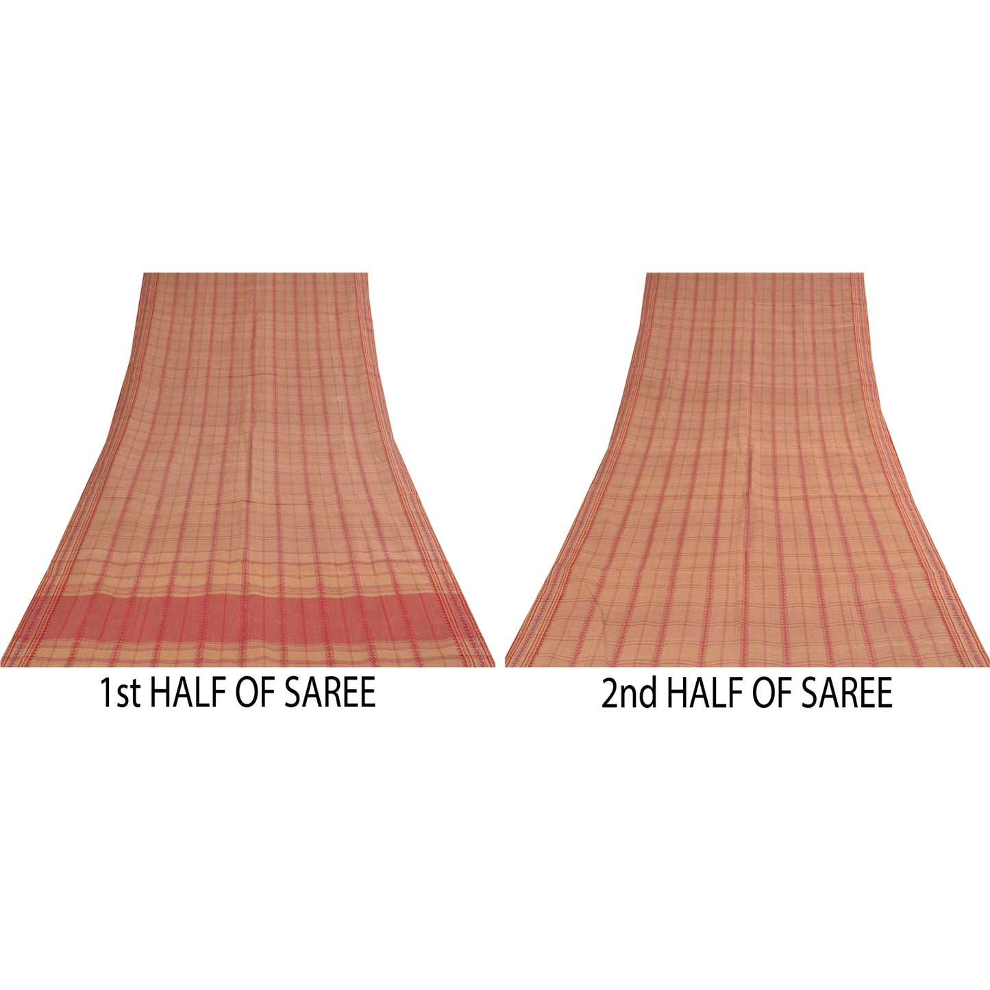 Sanskriti Vintage Sarees Indian Peach Woven Pure Cotton Sari 5+yd Craft Fabric