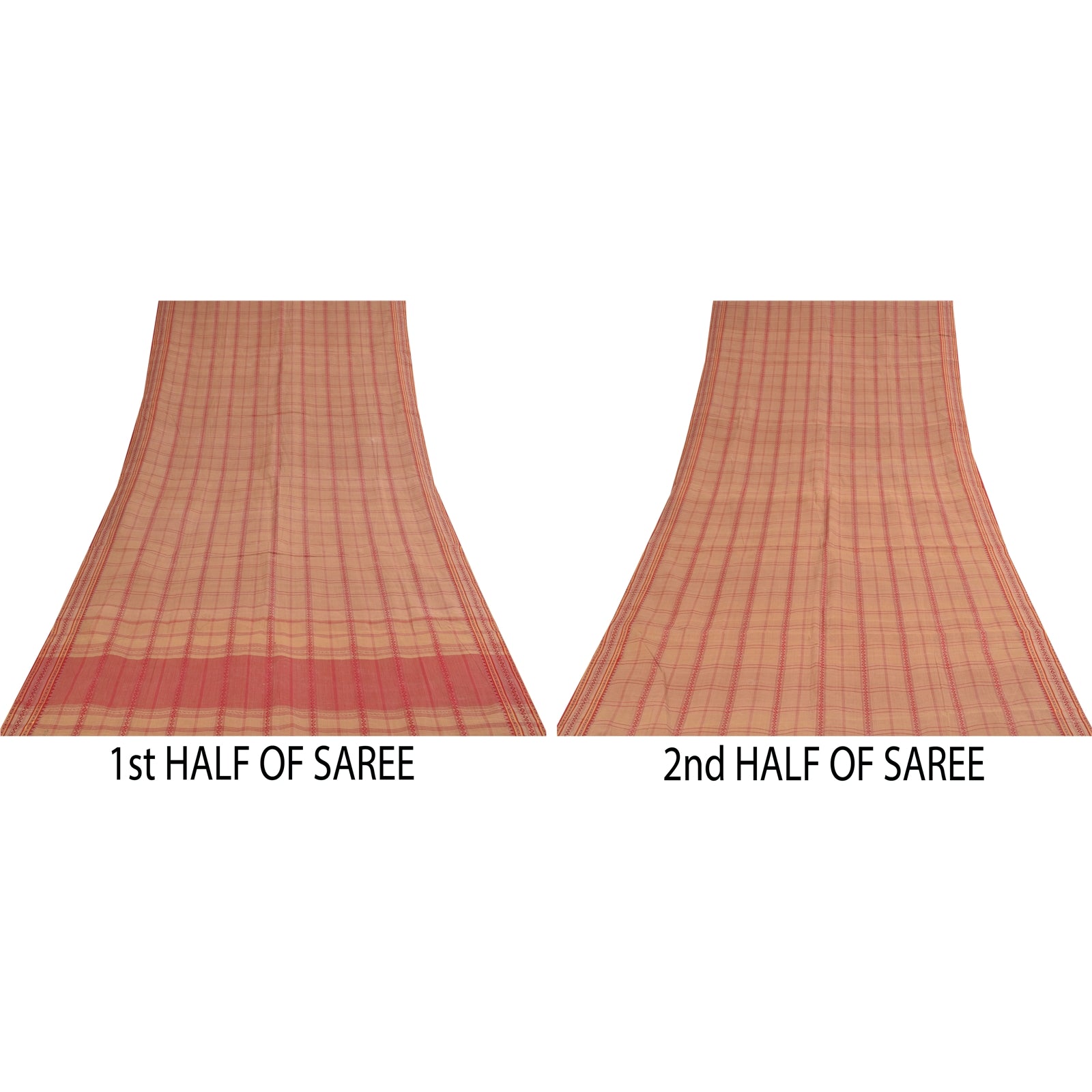 Sanskriti Vintage Sarees Indian Peach Woven Pure Cotton Sari 5+yd Craft Fabric