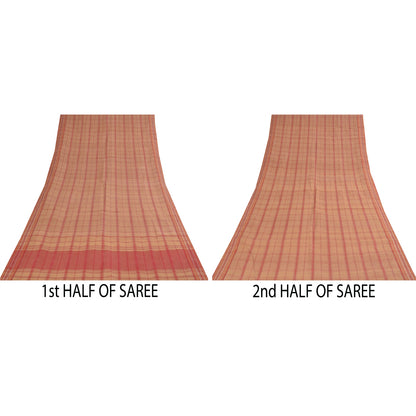 Sanskriti Vintage Sarees Indian Peach Woven Pure Cotton Sari 5+yd Craft Fabric