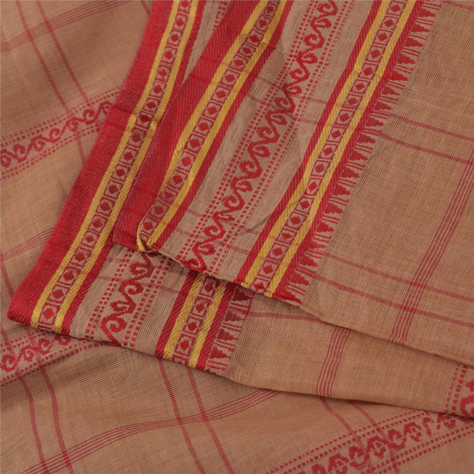 Sanskriti Vintage Sarees Indian Peach Woven Pure Cotton Sari 5+yd Craft Fabric