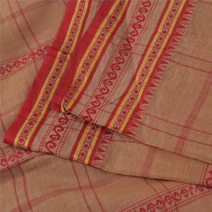 Sanskriti Vintage Sarees Indian Peach Woven Pure Cotton Sari 5+yd Craft Fabric