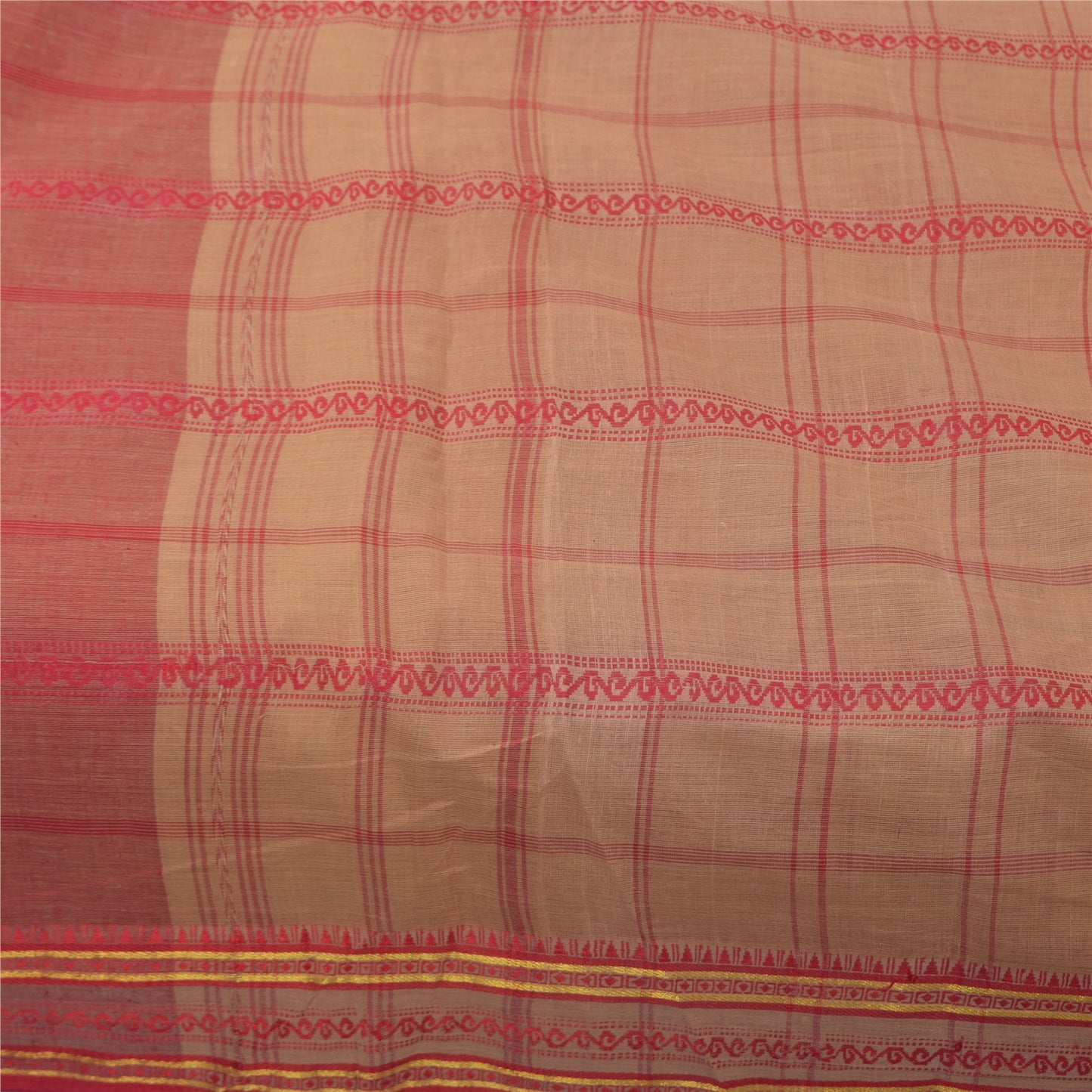 Sanskriti Vintage Sarees Indian Peach Woven Pure Cotton Sari 5+yd Craft Fabric