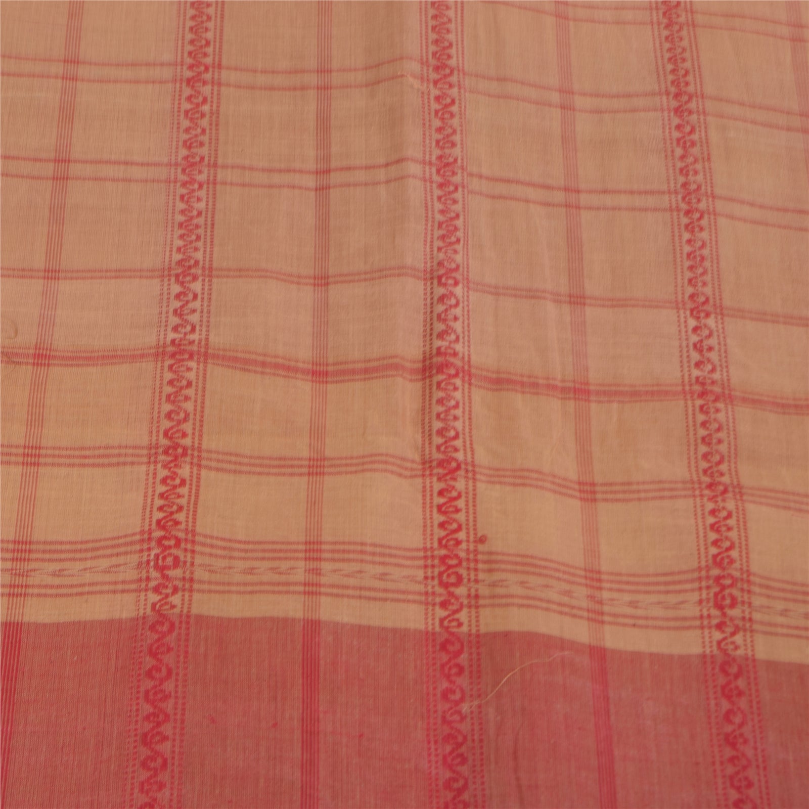Sanskriti Vintage Sarees Indian Peach Woven Pure Cotton Sari 5+yd Craft Fabric