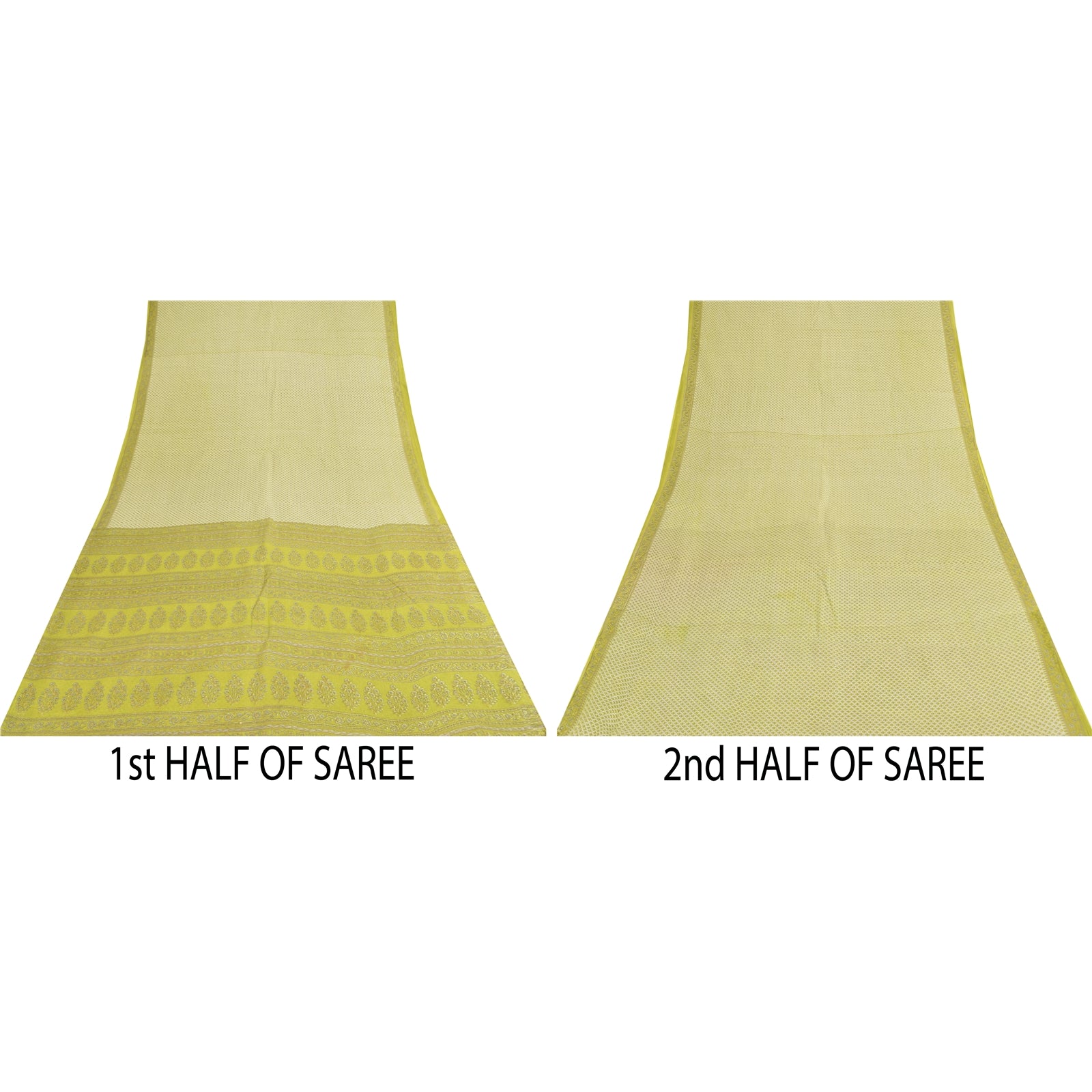 Sanskriti Vintage Sarees Ivory & Green Pure Cotton Print Sari 5+yd Craft Fabric