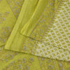 Sanskriti Vintage Sarees Ivory & Green Pure Cotton Print Sari 5+yd Craft Fabric