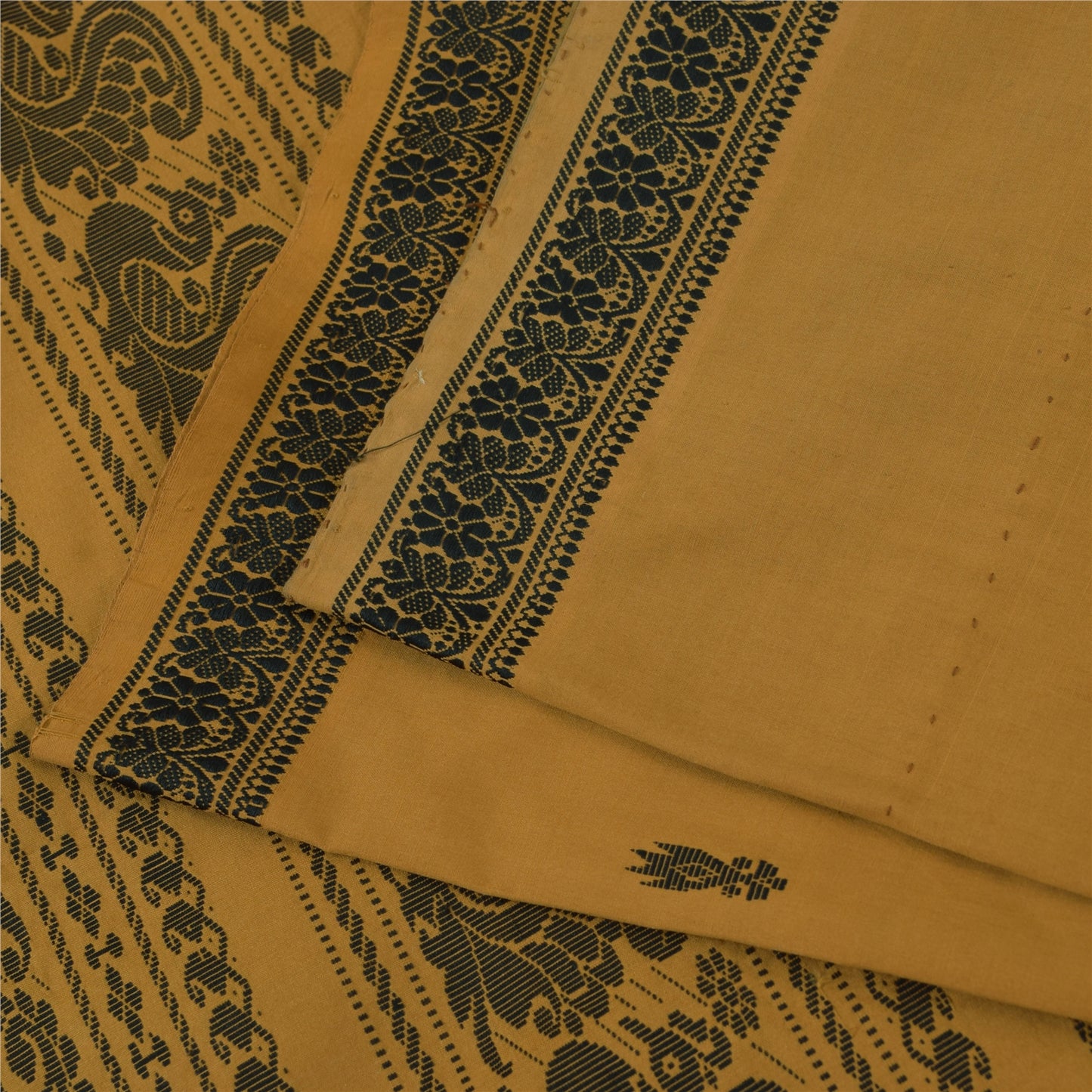 Sanskriti Vintage Sarees Saffron Begumpuri Hand Woven Pure Cotton Sari Fabric
