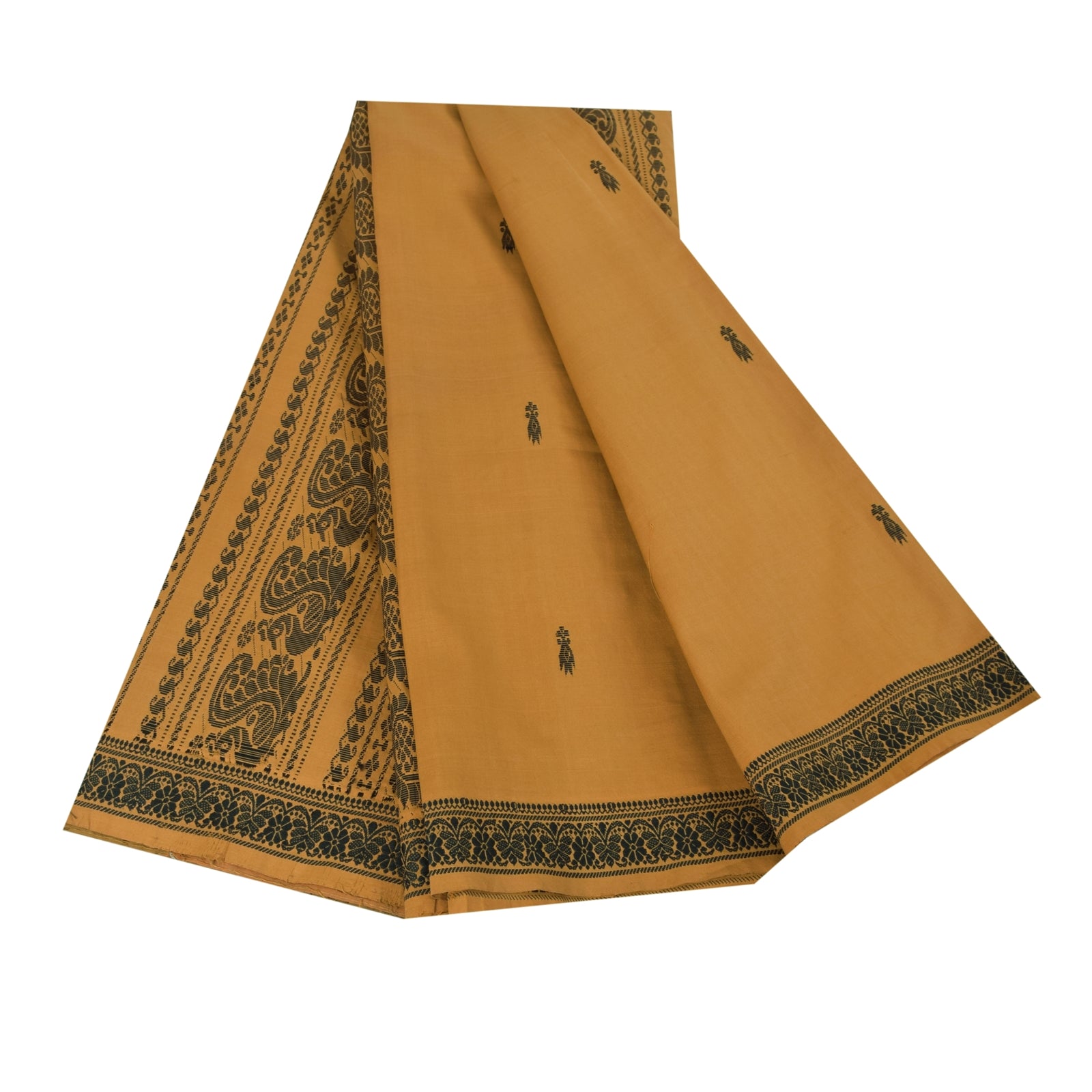 Sanskriti Vintage Sarees Saffron Begumpuri Hand Woven Pure Cotton Sari Fabric