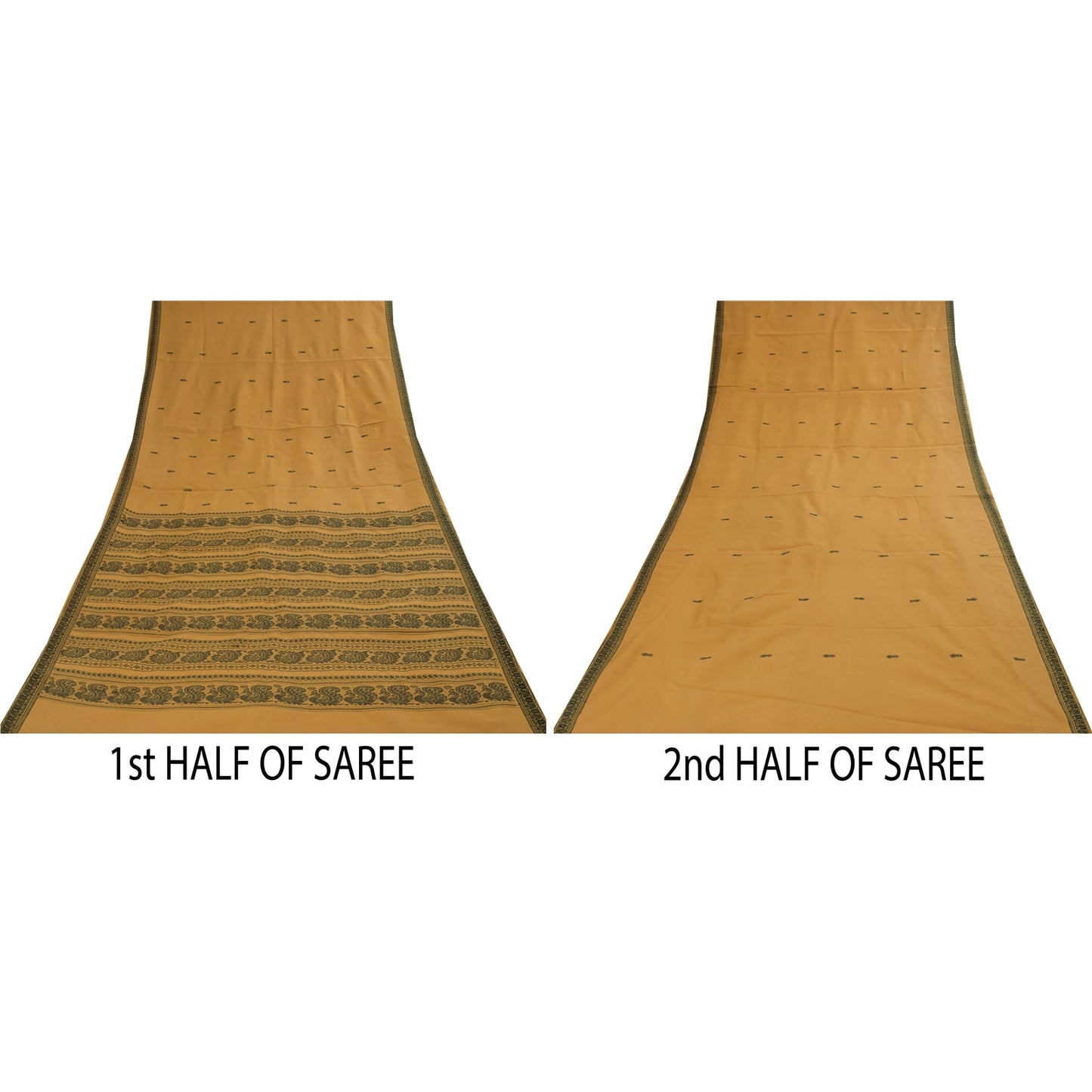 Sanskriti Vintage Sarees Saffron Begumpuri Hand Woven Pure Cotton Sari Fabric