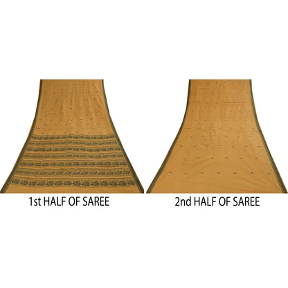 Sanskriti Vintage Sarees Saffron Begumpuri Hand Woven Pure Cotton Sari Fabric