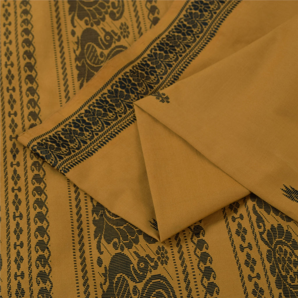 Sanskriti Vintage Sarees Saffron Begumpuri Hand Woven Pure Cotton Sari Fabric