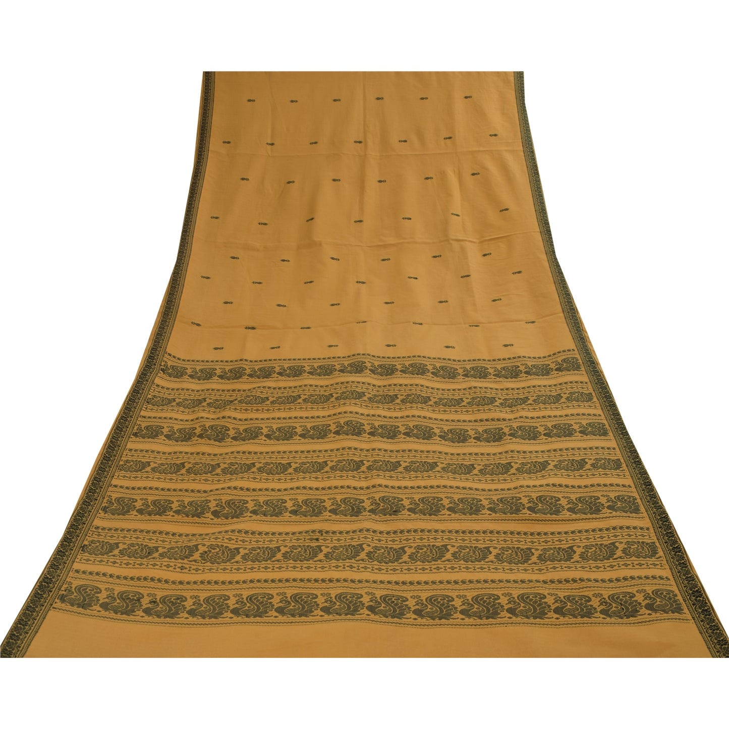 Sanskriti Vintage Sarees Saffron Begumpuri Hand Woven Pure Cotton Sari Fabric