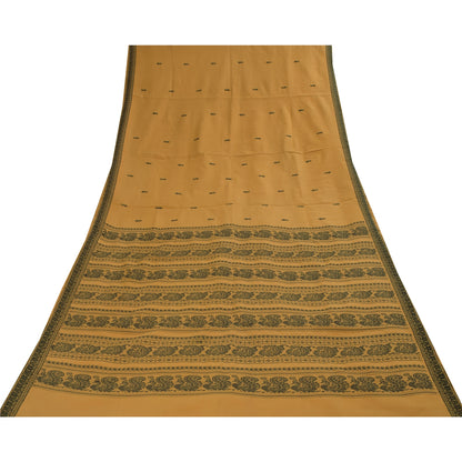 Sanskriti Vintage Sarees Saffron Begumpuri Hand Woven Pure Cotton Sari Fabric