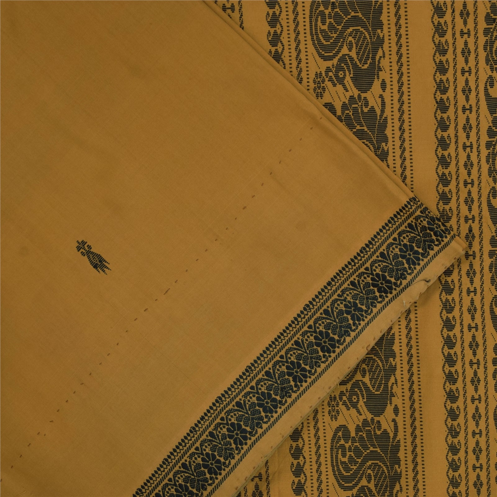 Sanskriti Vintage Sarees Saffron Begumpuri Hand Woven Pure Cotton Sari Fabric