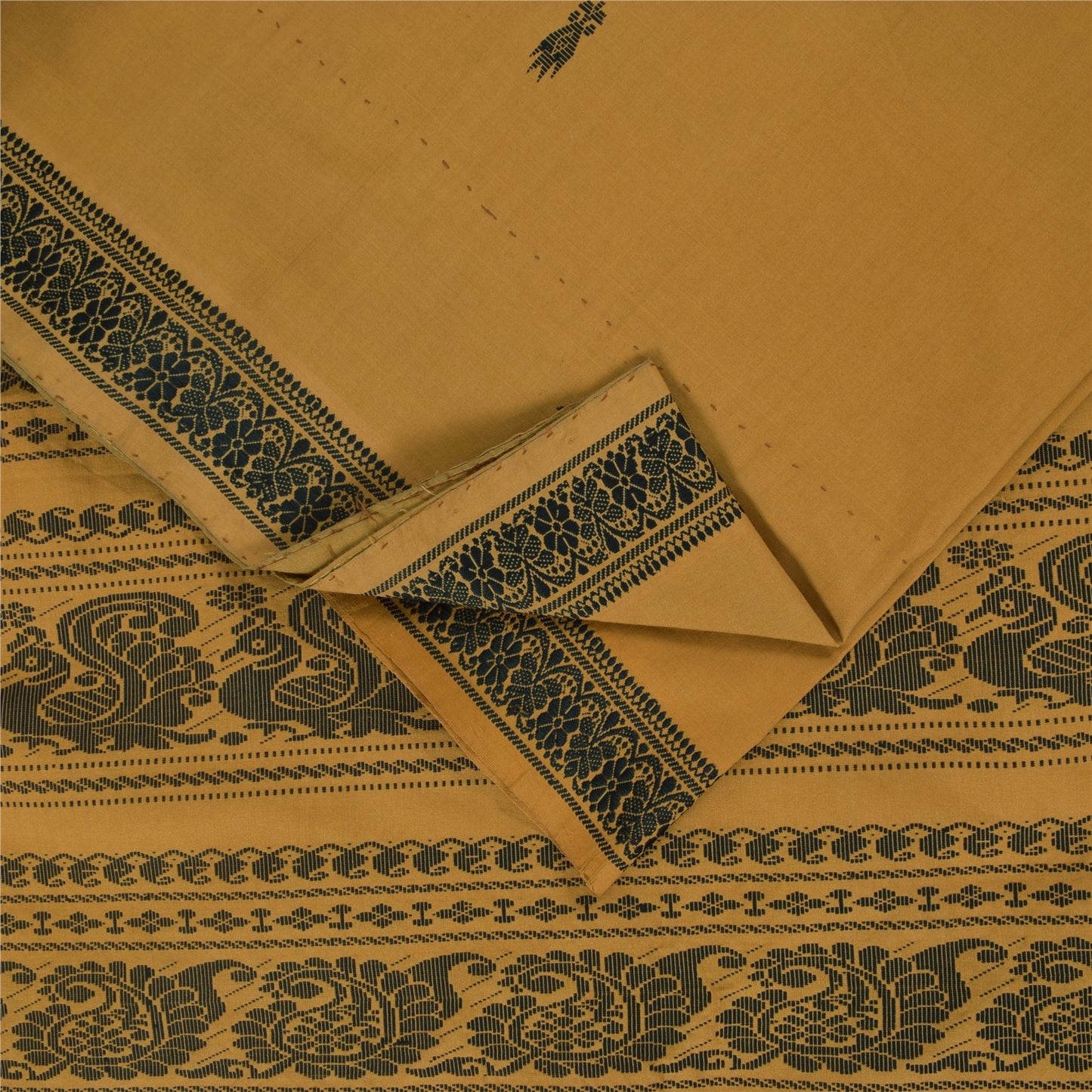 Sanskriti Vintage Sarees Saffron Begumpuri Hand Woven Pure Cotton Sari Fabric