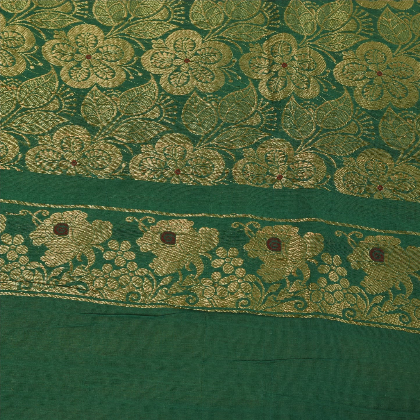 Sanskriti Vintage Sarees Yellow Brocade Woven Pure Cotton Sari 5+yd Craft Fabric