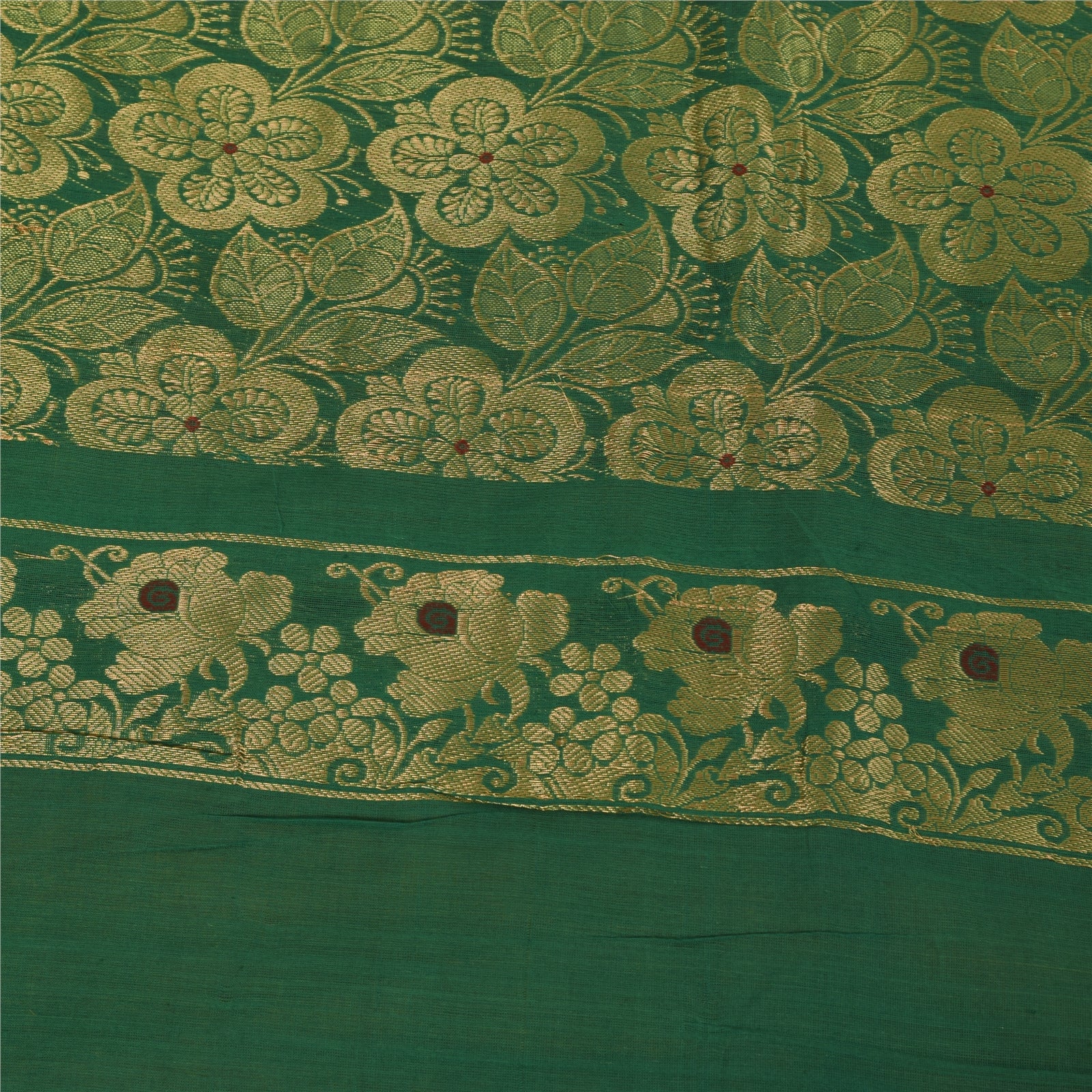 Sanskriti Vintage Sarees Yellow Brocade Woven Pure Cotton Sari 5+yd Craft Fabric