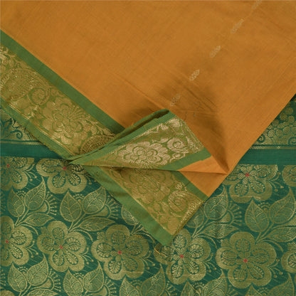 Sanskriti Vintage Sarees Yellow Brocade Woven Pure Cotton Sari 5+yd Craft Fabric
