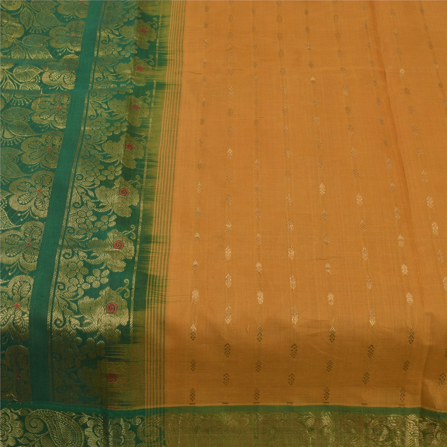 Sanskriti Vintage Sarees Yellow Brocade Woven Pure Cotton Sari 5+yd Craft Fabric