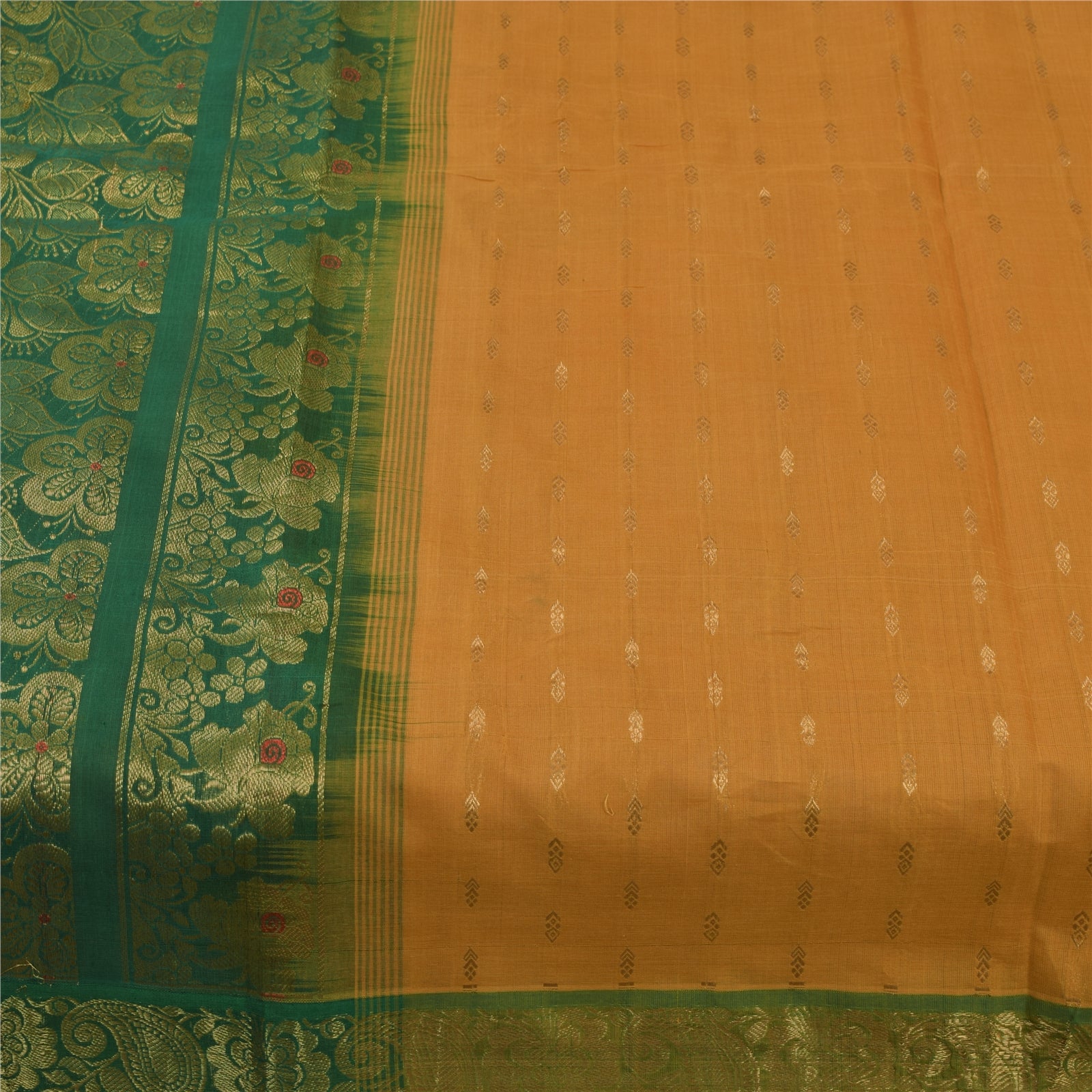Sanskriti Vintage Sarees Yellow Brocade Woven Pure Cotton Sari 5+yd Craft Fabric