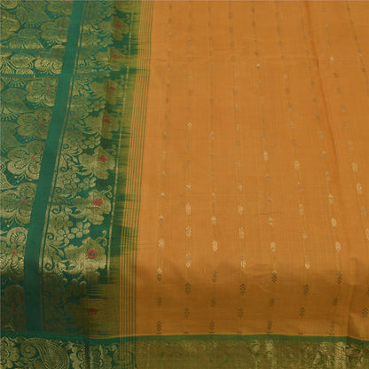 Sanskriti Vintage Sarees Yellow Brocade Woven Pure Cotton Sari 5+yd Craft Fabric