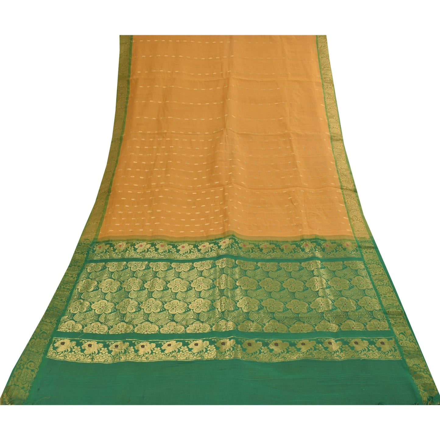 Sanskriti Vintage Sarees Yellow Brocade Woven Pure Cotton Sari 5+yd Craft Fabric