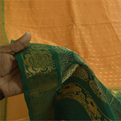 Sanskriti Vintage Sarees Yellow Brocade Woven Pure Cotton Sari 5+yd Craft Fabric