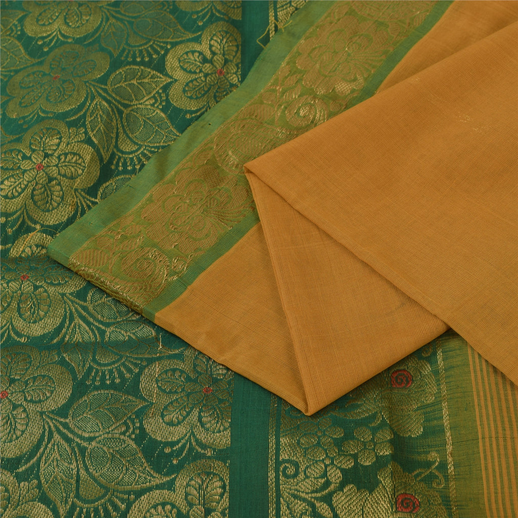 Sanskriti Vintage Sarees Yellow Brocade Woven Pure Cotton Sari 5+yd Craft Fabric