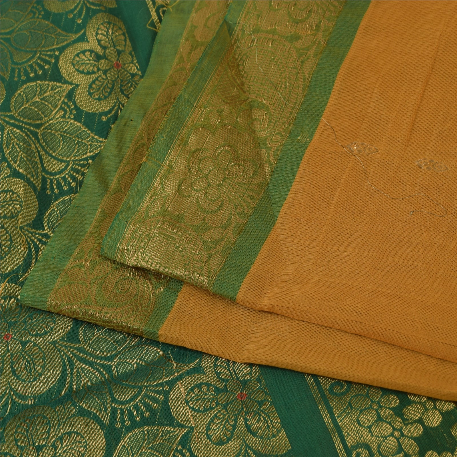 Sanskriti Vintage Sarees Yellow Brocade Woven Pure Cotton Sari 5+yd Craft Fabric