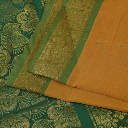 Sanskriti Vintage Sarees Yellow Brocade Woven Pure Cotton Sari 5+yd Craft Fabric