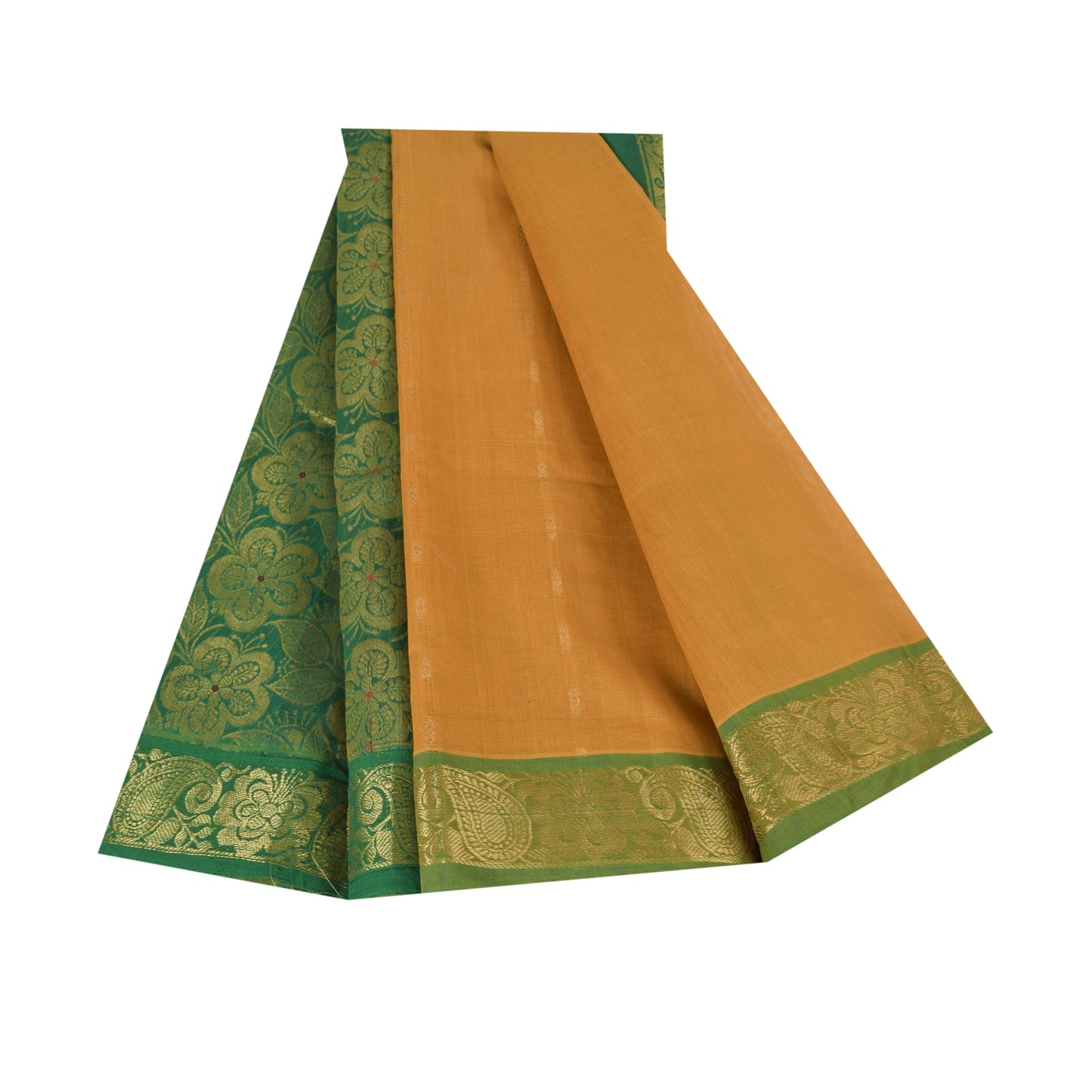 Sanskriti Vintage Sarees Yellow Brocade Woven Pure Cotton Sari 5+yd Craft Fabric