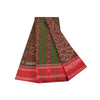 Sanskriti Vintage Sarees Red & Green Ikat Handwoven Pure Cotton Sari 5+yd Fabric