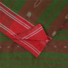 Sanskriti Vintage Sarees Red & Green Ikat Handwoven Pure Cotton Sari 5+yd Fabric