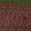 Sanskriti Vintage Sarees Red & Green Ikat Handwoven Pure Cotton Sari 5+yd Fabric