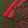Sanskriti Vintage Sarees Red & Green Ikat Handwoven Pure Cotton Sari 5+yd Fabric