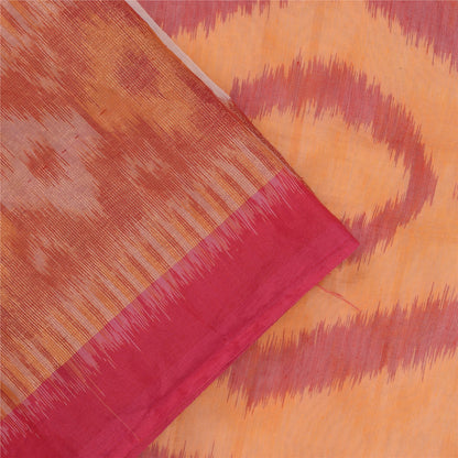 Sanskriti Vintage Sarees Peach Ikat Handwoven Sambhalpuri Pure CottonSari Fabric