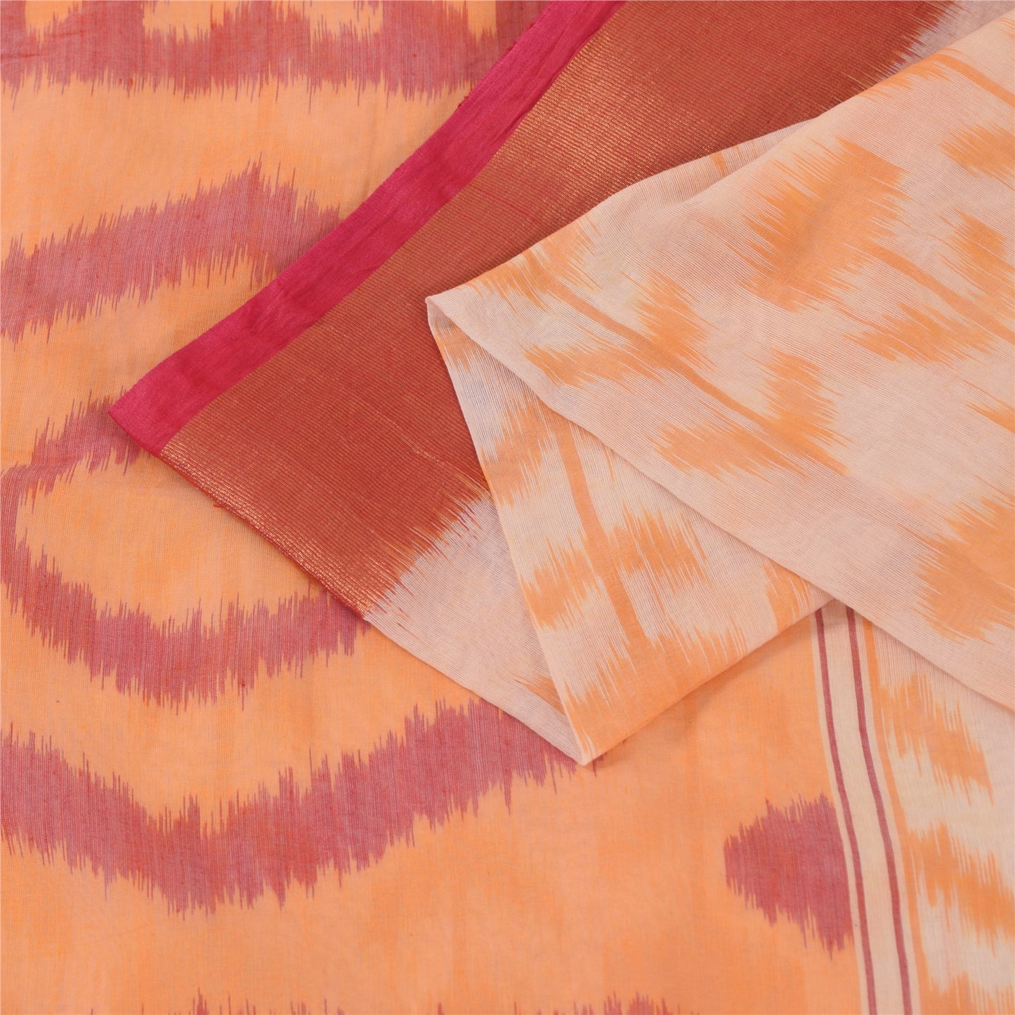 Sanskriti Vintage Sarees Peach Ikat Handwoven Sambhalpuri Pure CottonSari Fabric