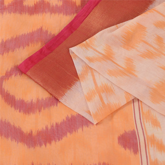 Sanskriti Vintage Sarees Peach Ikat Handwoven Sambhalpuri Pure CottonSari Fabric