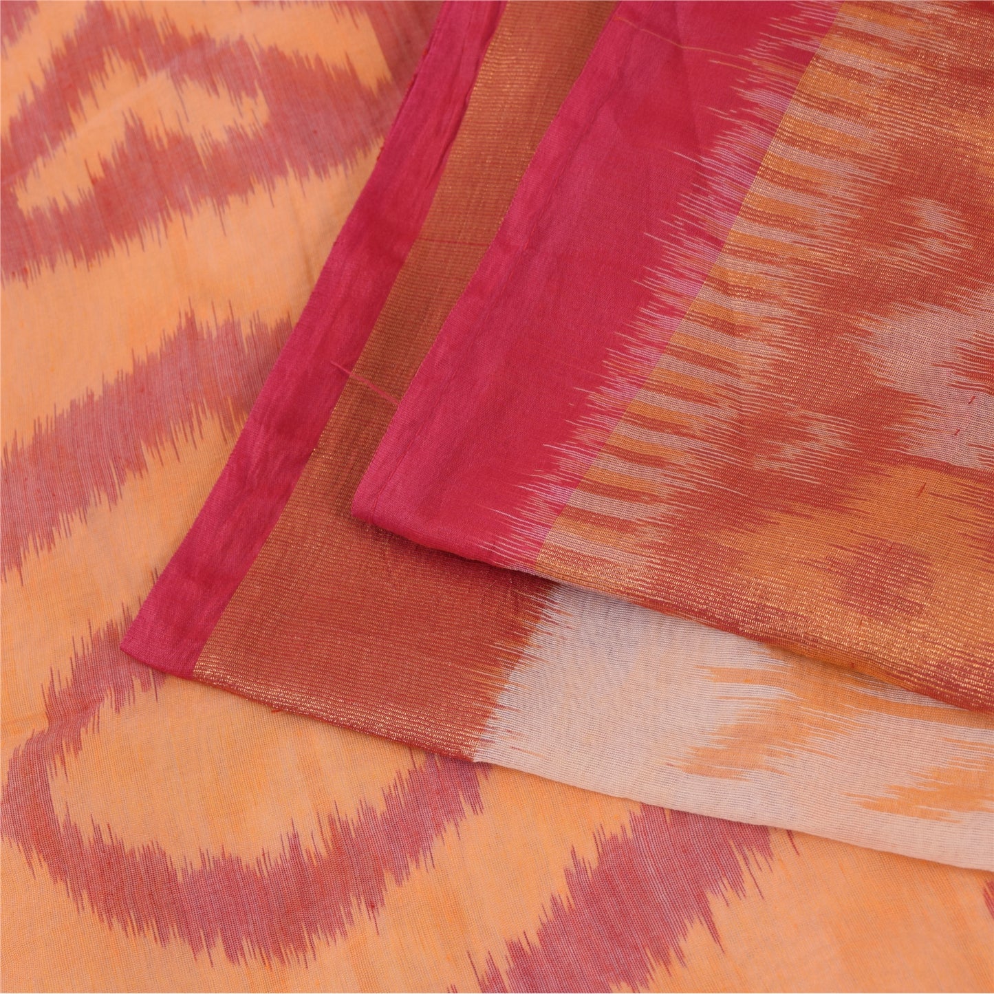 Sanskriti Vintage Sarees Peach Ikat Handwoven Sambhalpuri Pure CottonSari Fabric