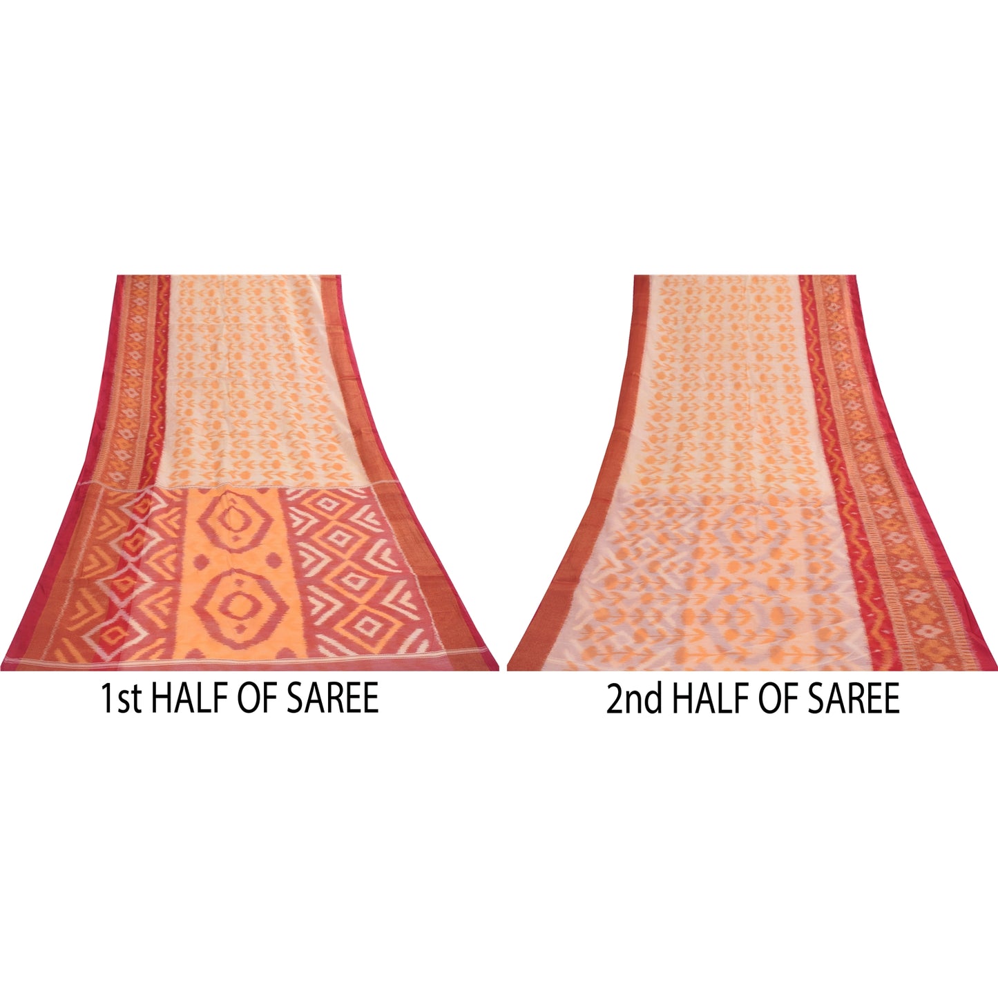 Sanskriti Vintage Sarees Peach Ikat Handwoven Sambhalpuri Pure CottonSari Fabric