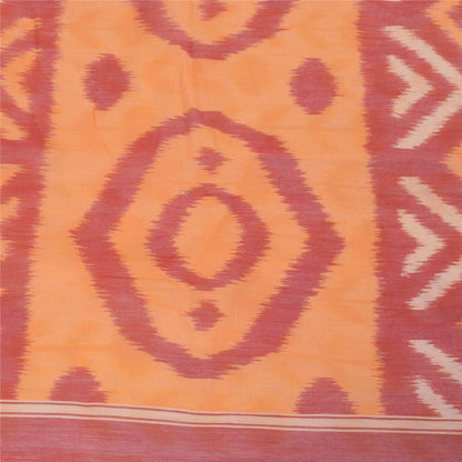 Sanskriti Vintage Sarees Peach Ikat Handwoven Sambhalpuri Pure CottonSari Fabric