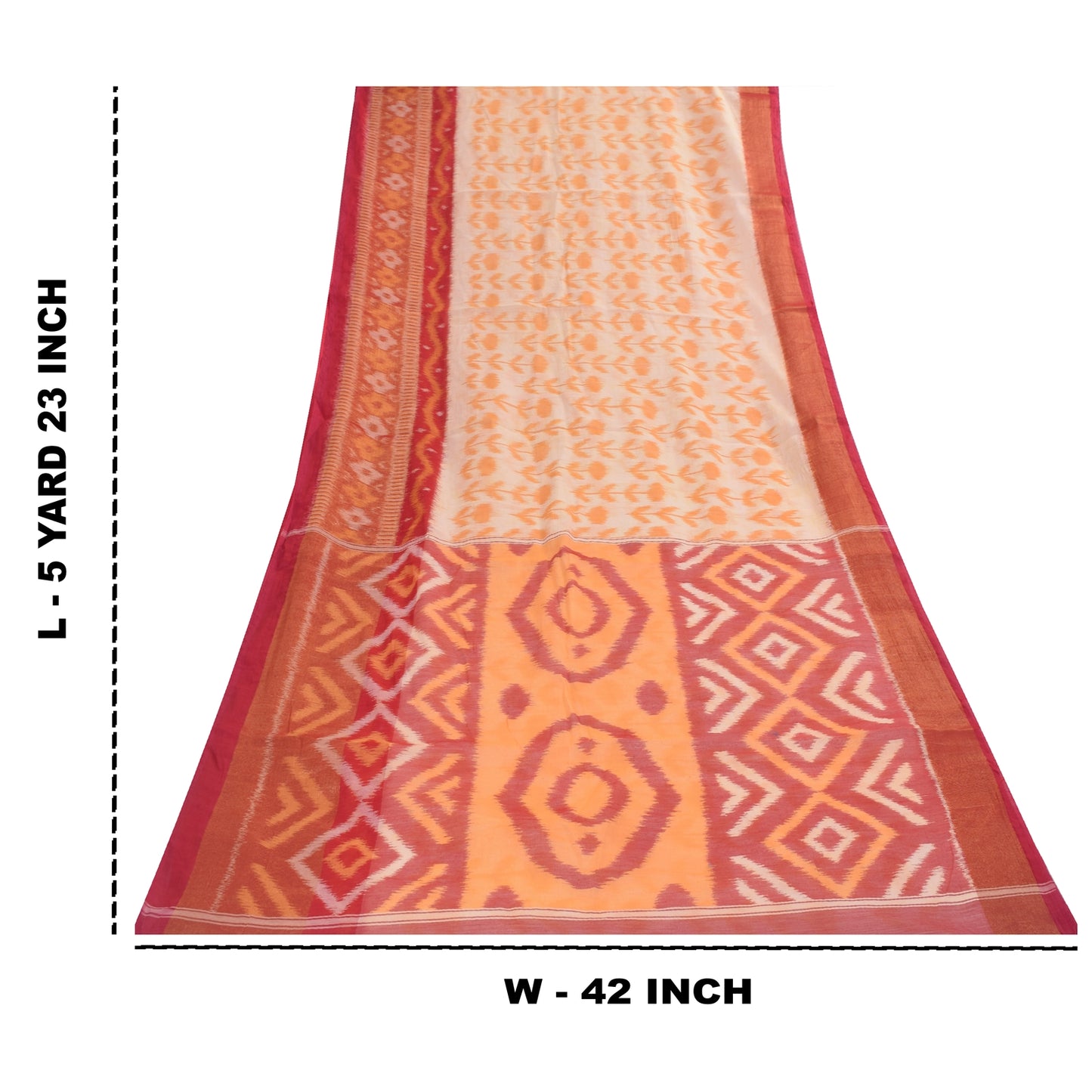 Sanskriti Vintage Sarees Peach Ikat Handwoven Sambhalpuri Pure CottonSari Fabric
