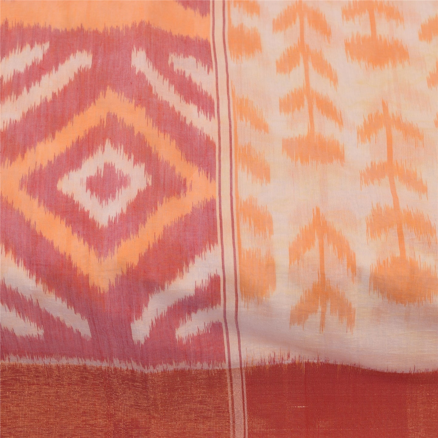 Sanskriti Vintage Sarees Peach Ikat Handwoven Sambhalpuri Pure CottonSari Fabric