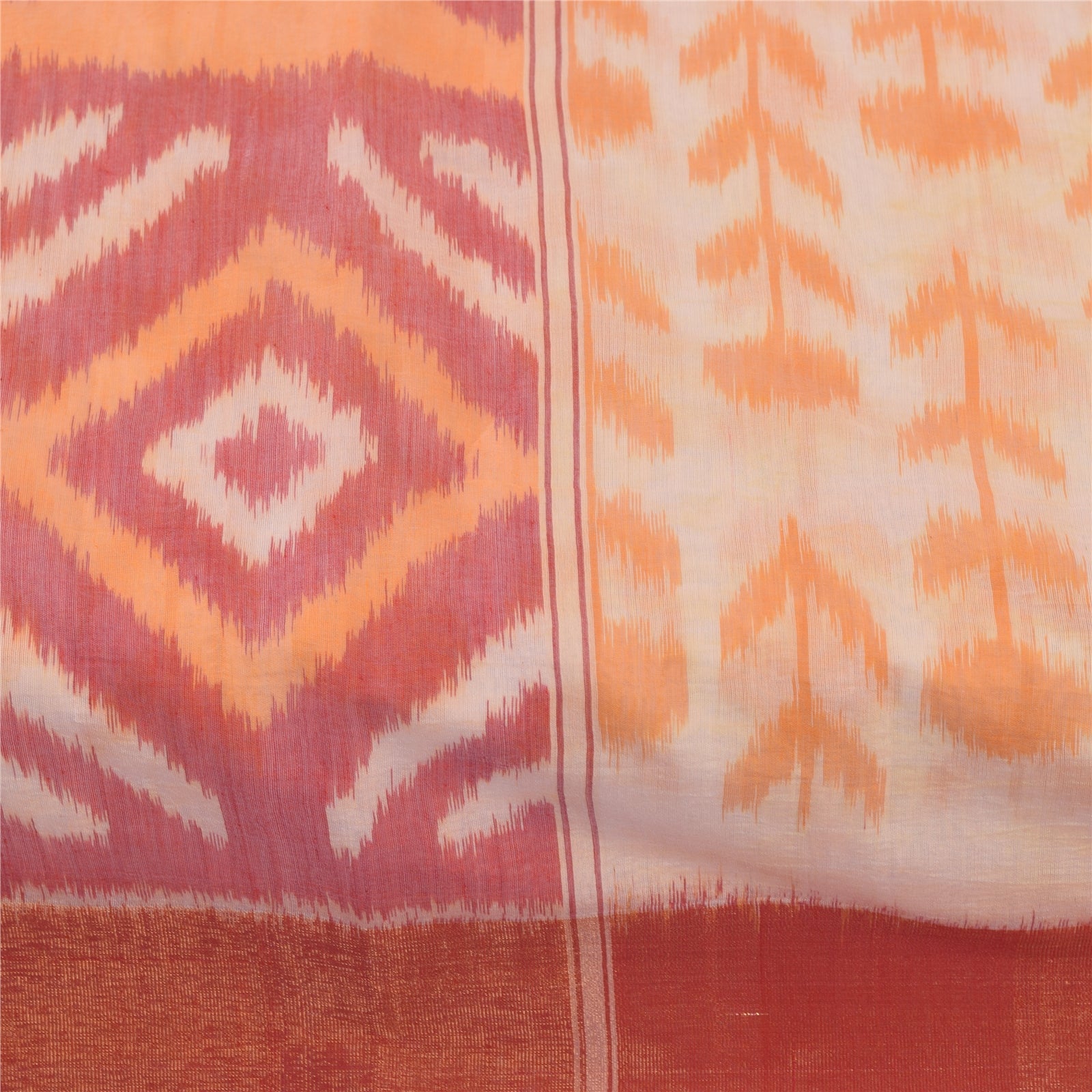 Sanskriti Vintage Sarees Peach Ikat Handwoven Sambhalpuri Pure CottonSari Fabric