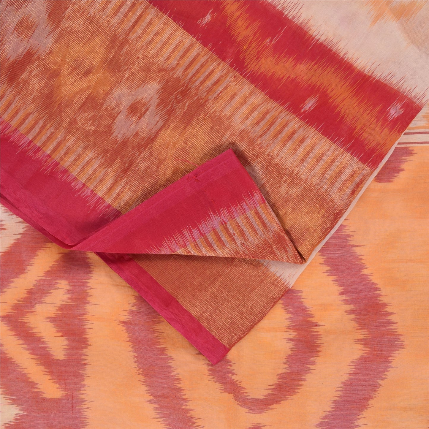 Sanskriti Vintage Sarees Peach Ikat Handwoven Sambhalpuri Pure CottonSari Fabric