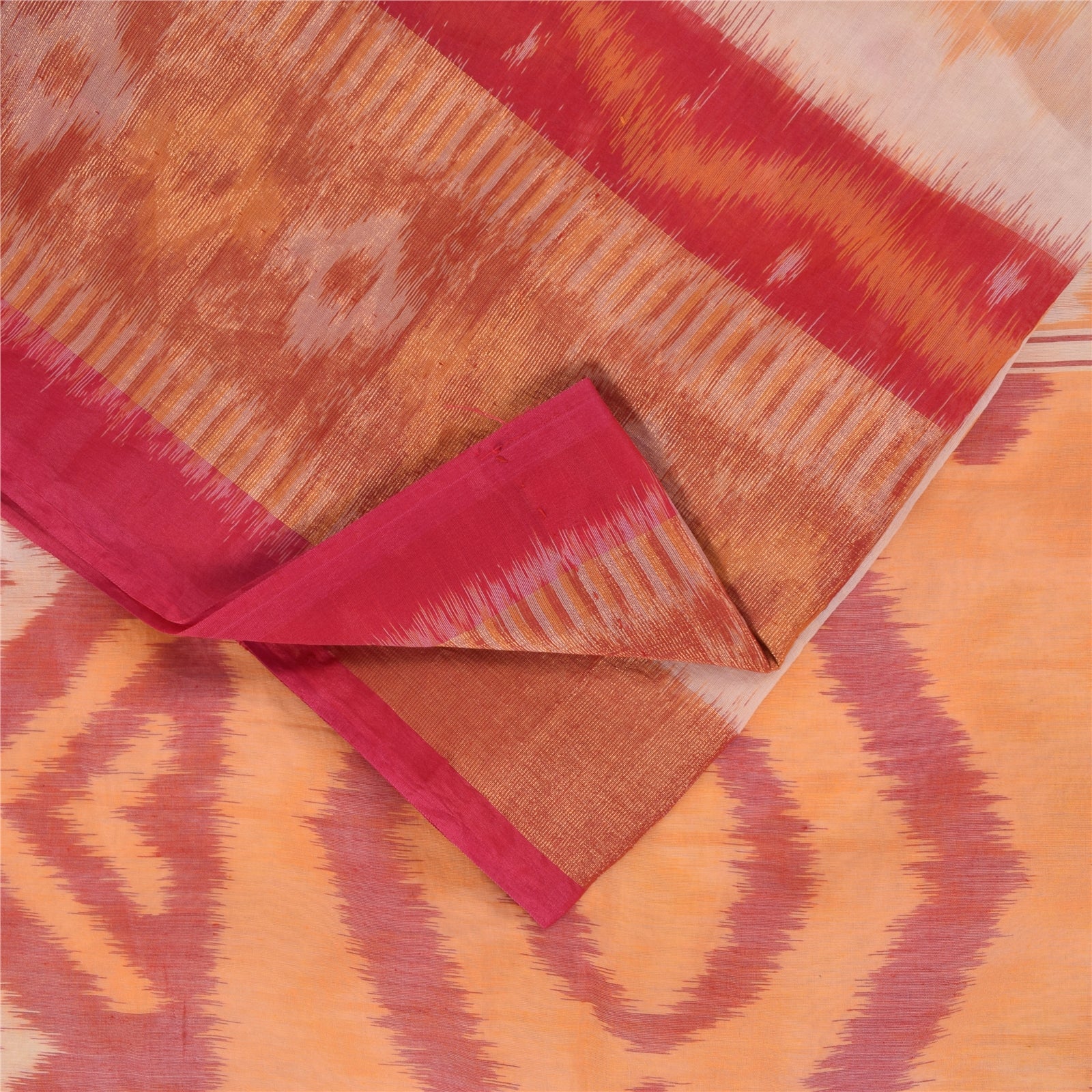 Sanskriti Vintage Sarees Peach Ikat Handwoven Sambhalpuri Pure CottonSari Fabric